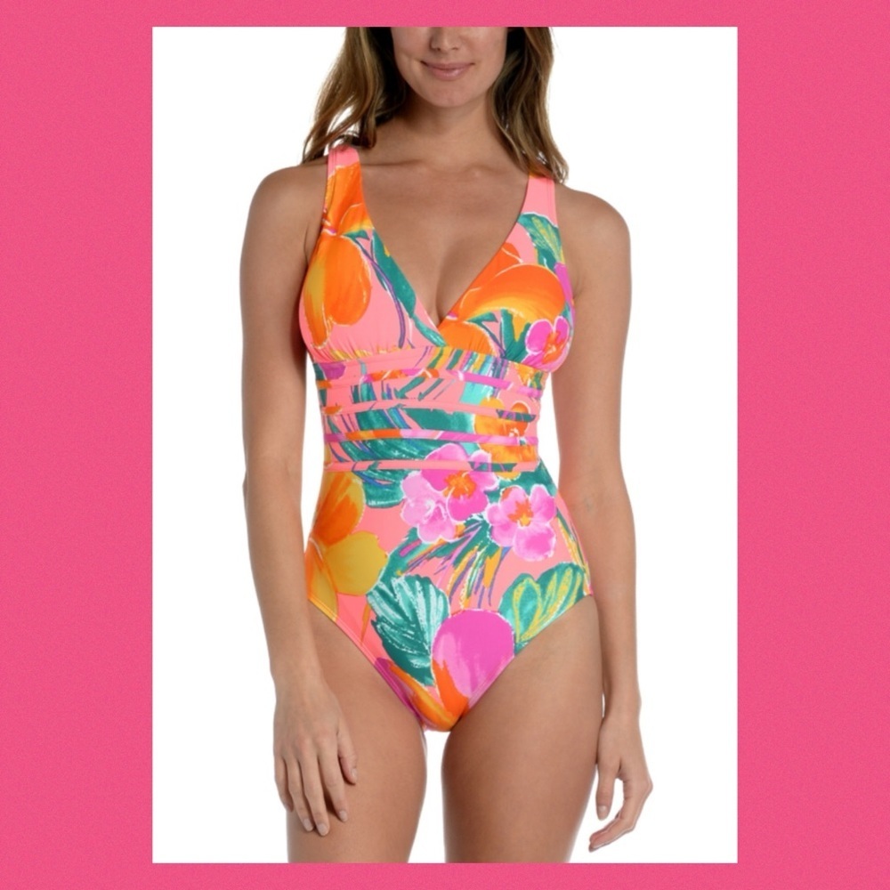 Multi color, one piece swimsuit.